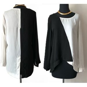 Urban Outfitter White + Black Color Block Blouse